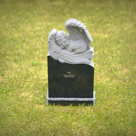 Black granite sleeping angel headstone for memorials