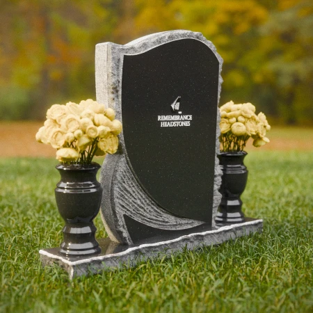 1853 - Curved Upright Headstone with Natural Border and Decorative Carving