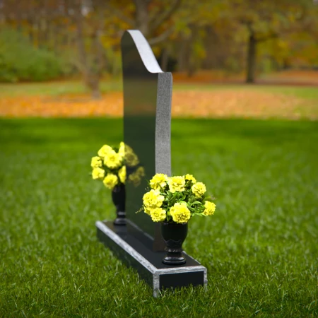 1877 - Contemporary Wave-Design Headstone with Floral Accents