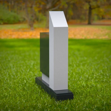 1586 - Monumento Moderno de Granito Negro y Blanco - Diseño Contemporáneo de Lápida