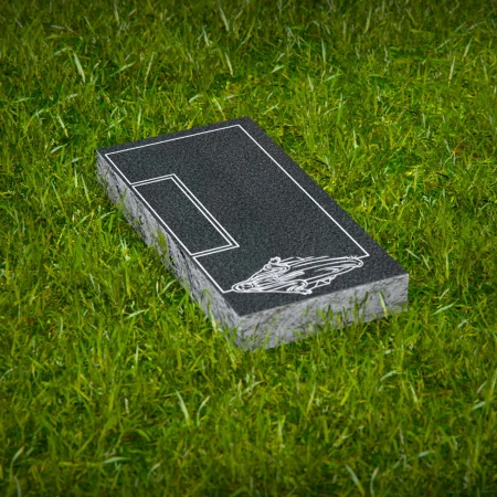 1645 - Flat Granite Grave Marker with Virgin Mary Engraving