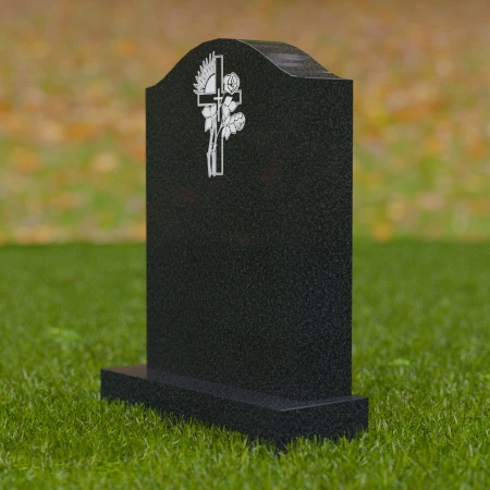 1702 - Traditioneller Gedenkstein mit Kreuz und Blumen-Gravur