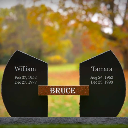 1994 - Unique Dual Headstone Memorial with Connecting Centerpiece Nameplate