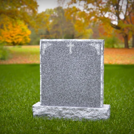 1836 - Traditional Upright Headstone with Central Cross and Floral Corner Engravings