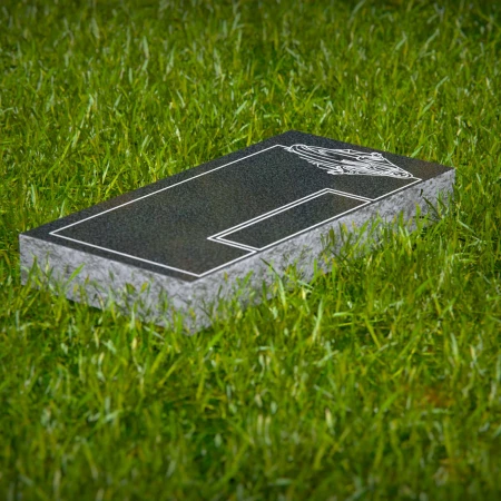 1645 - Flat Granite Grave Marker with Virgin Mary Engraving