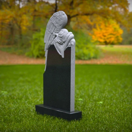 1869 - Weeping Angel Headstone with Sculpted Wings and Elegant Curved Top