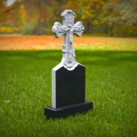 1860 - Christliches Kreuz Grabstein mit detaillierter Schnitzerei des Kruzifixes