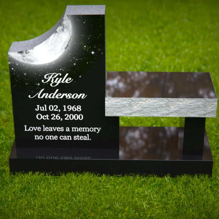 1987 - Celestial-Themed Upright Headstone with Bench and Moonlit Design