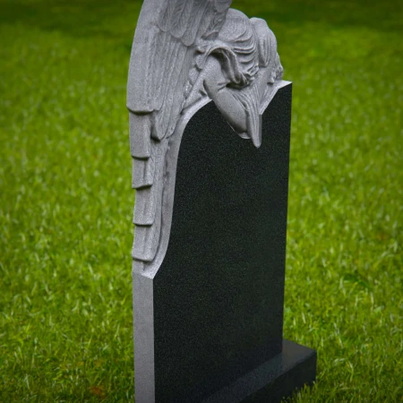 1869 - Weeping Angel Headstone with Sculpted Wings and Elegant Curved Top