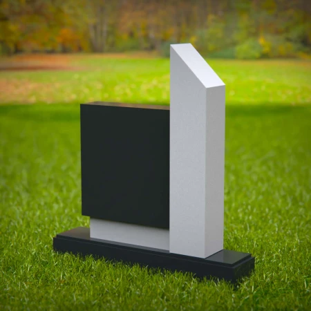 1586 - Monumento Moderno de Granito Negro y Blanco - Diseño Contemporáneo de Lápida