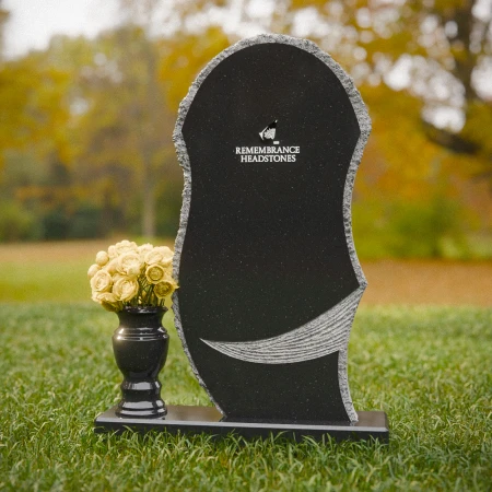 1856 - Sculpted Upright Memorial Headstone with Rustic Edge and Artistic Carving
