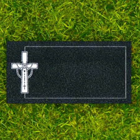 1647 - Flat Granite Grave Marker with Rosary and Cross Engraving