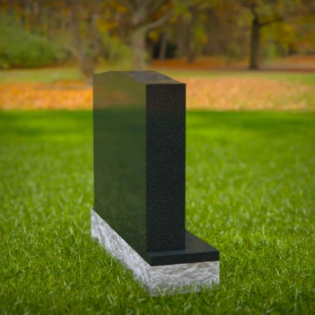 1590 - Traditioneller schwarzer Granit-Grabstein mit graviertem Kreuz & Blumenecken
