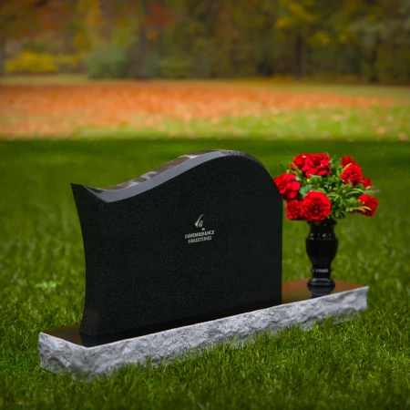 Modern waved granite headstones with flower vase for peaceful tribute.
