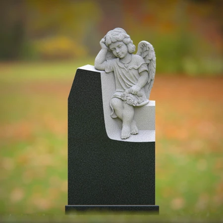 1240 - Angel Sitting on Granite Headstone – Elegant Memorial Tribute
