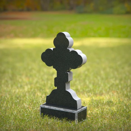Black granite ornate cross headstone for memorials