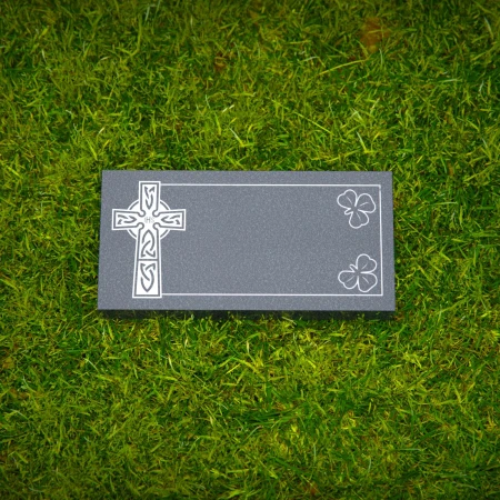 1642 - Celtic Cross Flat Granite Grave Marker with Shamrock Engraving