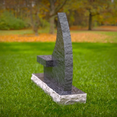 1991 - Elegant Upright Memorial Headstone with Photo, Scripture, and Bench