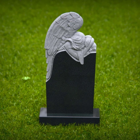 1869 - Weeping Angel Headstone with Sculpted Wings and Elegant Curved Top