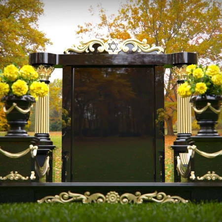 1965 - Luxurious Granite Monument with Gold Accents and Star of David