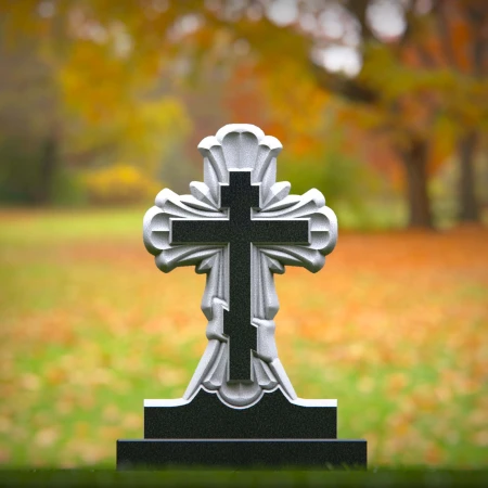1866 - Dekorative christliche Kreuz Grabstein mit geschnitzten Details