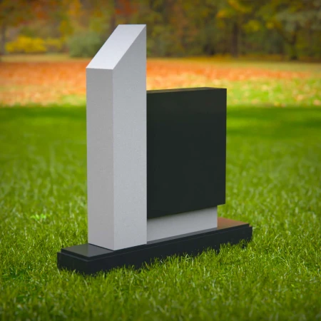 1586 - Monumento Moderno de Granito Negro y Blanco - Diseño Contemporáneo de Lápida