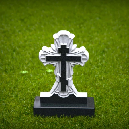 1866 - Dekorative christliche Kreuz Grabstein mit geschnitzten Details