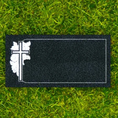 1636 - Granite Flat Grave Marker with Cross and Floral Engraving