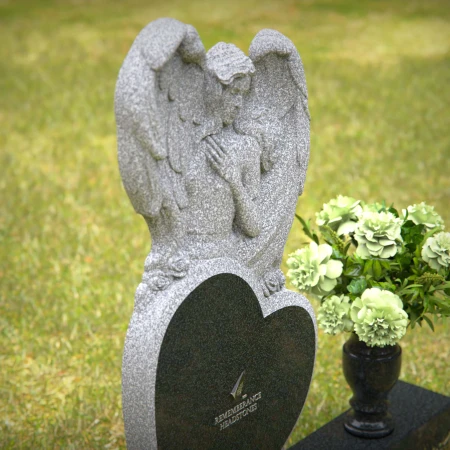 Black granite heart-shaped angel headstone for memorials