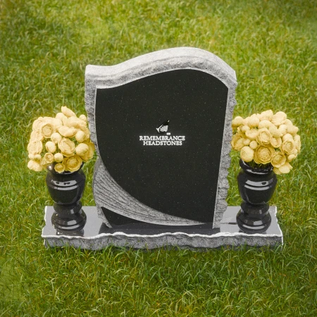 1853 - Curved Upright Headstone with Natural Border and Decorative Carving