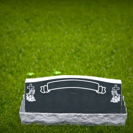 1814 - Low Companion Headstone with Banner, Cross, and Praying Hands Design