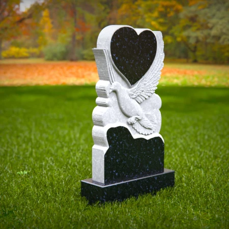 Soaring grace and loving shape unite in dove-heart tombstones