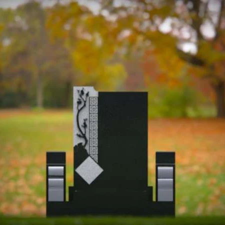 1563 - Modern Black Granite Headstone with Asian-Inspired Engraving