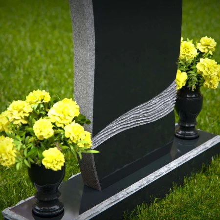 1877 - Contemporary Wave-Design Headstone with Floral Accents