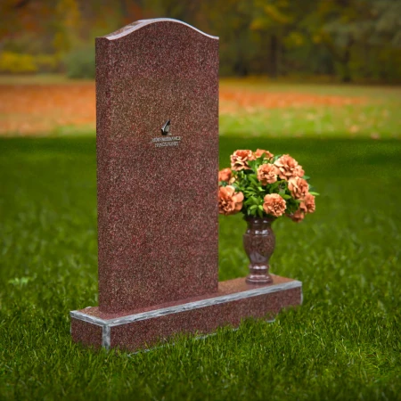 Modern upright headstones with gentle curves and vase tribute.
