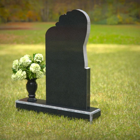 Serene angel black granite headstone with flower vase — perfect memorial tribute.
