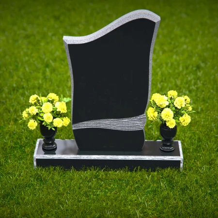 1877 - Contemporary Wave-Design Headstone with Floral Accents