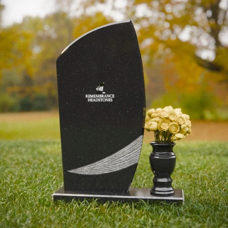 1844 - Modern Upright Headstone with Sleek Curved Profile and Wave Detail
