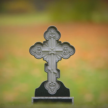 Black granite ornate cross headstone for memorials
