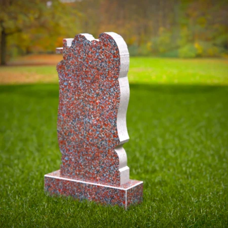 This design unites an angel's calm with religious symbolism in tombstones