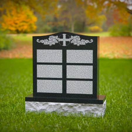 1609 - Lápida Conmemorativa Cristiana con Cruz Floral y Múltiples Placas