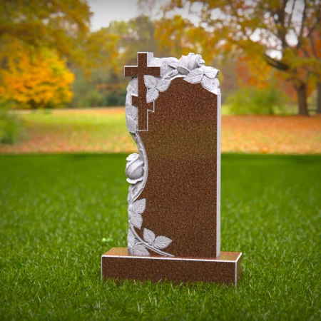A spiritual emblem and blooming rose form this sculpted headstone prices