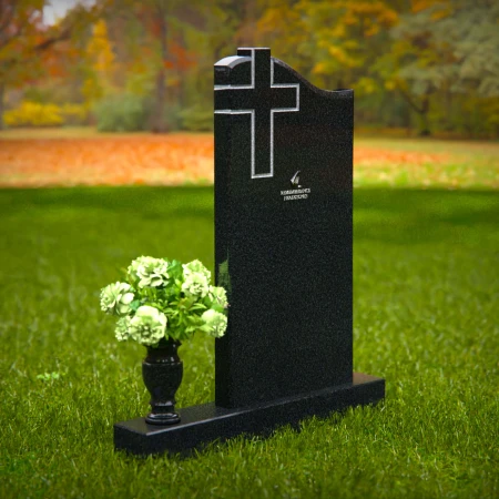 Granite headstones with cross engraving symbolizing faith and remembrance.
