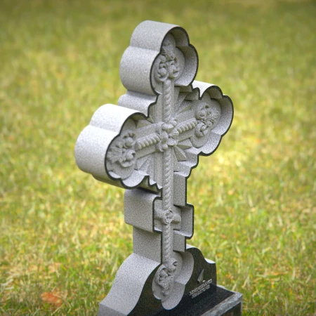 Black granite ornate cross headstone for memorials