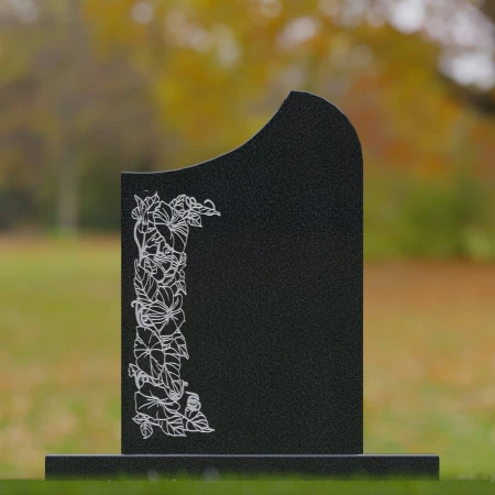 1679 - Lápida Conmemorativa Moderna Asimétrica con Grabado Floral - Un Tributo Único