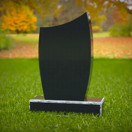 1587 - Lápida elegante de granito negro curvado - Memorial moderno y elegante