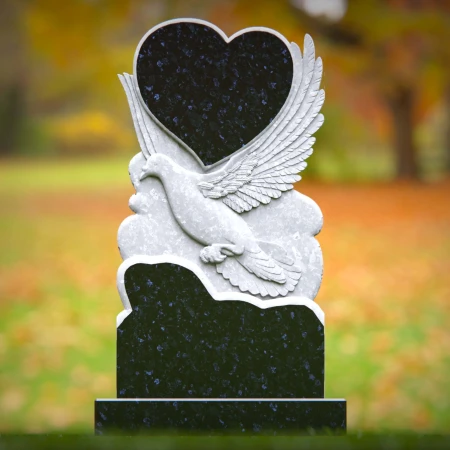 Soaring grace and loving shape unite in dove-heart tombstones