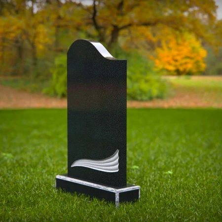 1870 - Modern Upright Headstone with Curved Top and Sculpted Wave Detail