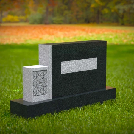 1605 - Modern Memorial Headstone with Geometric and Floral Elements