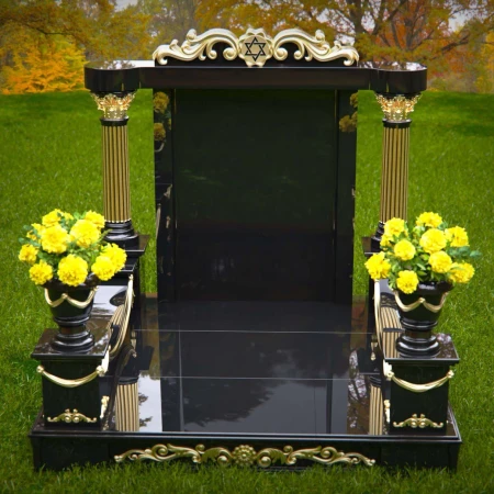 1965 - Luxurious Granite Monument with Gold Accents and Star of David